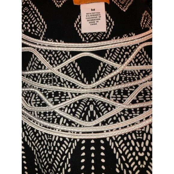 NEW Ruby Road Ladies Black White Short Sleeve Geometric Knit Top Sz. M - Picture 4 of 7